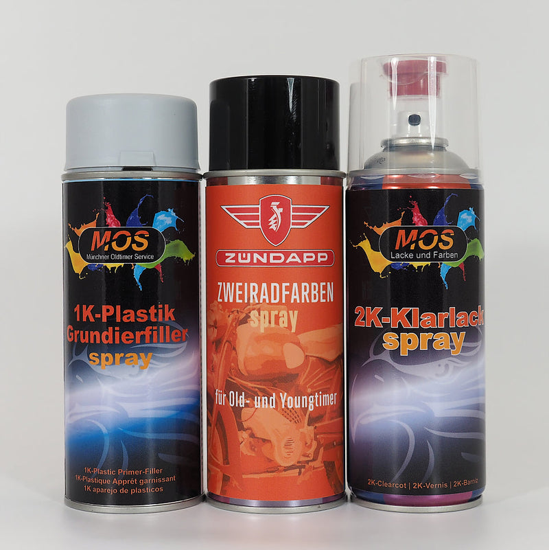 Zündapp-Farben Spraydose mit Plastikfüller und Klarlack