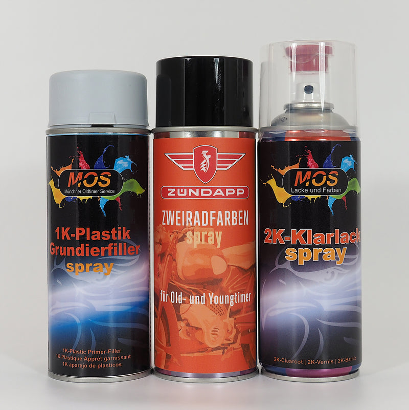 Zündapp-Farben Spraydose mit Plastik-Füller und 2K-Klarlack